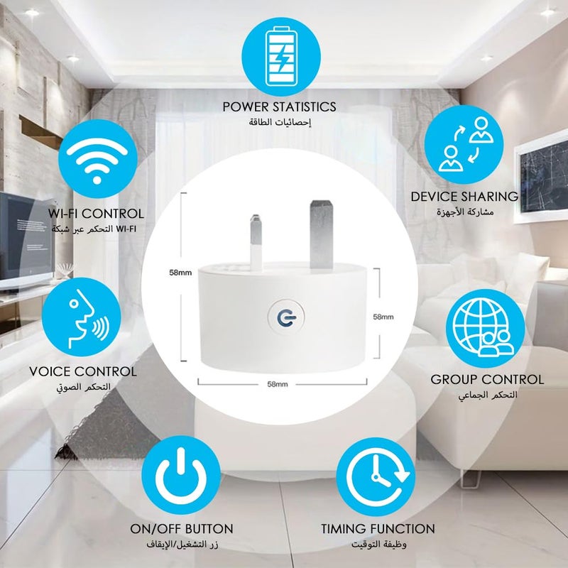 Bukela WiFi Smart Plug 16A Compatible with HomeKit, Wi-Fi Outlet Socket Remote Control with Timer Function, Only Supports 2.4GHz Network, No Hub Required,White,2 Pack,Metered Version - Image 2